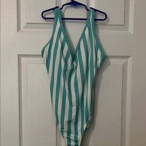 Kona Sol Teal Striped One Piece Swimsuit